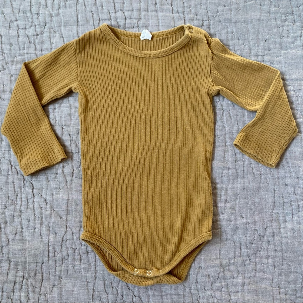 Quincy Mae Ochre Ribbed Long Sleeve Onesie